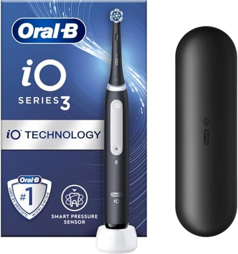 Oral-B iO3 Electric Toothbrushes Adults, 1 Toothbrush Head & Travel Case, 3 Modes with Teeth Whitening, 2 Pin UK Plug, Black